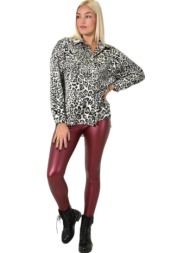 λεοπάρ πουκάμισο με κλασικό γιακά και κουμπιά γκρι 26091