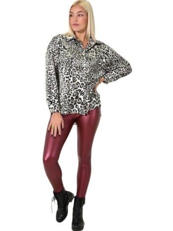 λεοπάρ πουκάμισο με κλασικό γιακά και κουμπιά γκρι 26091
