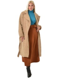 μακρύ μάλλινο παλτό με ζώνη μπεζ 26094