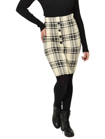 κοντή καρό φούστα με κουμπιά εκρού 26115