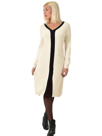 πλεκτό φόρεμα με λεπτομέρειες και λαιμόκοψη v εκρού 26077