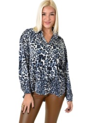 λεοπάρ πουκάμισο με κλασικό γιακά και κουμπιά μπλε 26090