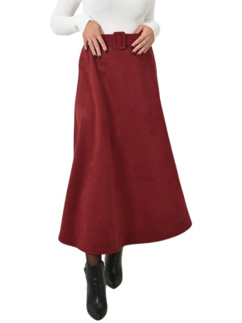 μίντι σουέτ φούστα με ζώνη μπορντώ 26159