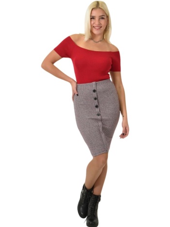 κοντή καρό φούστα με κουμπιά κόκκινο 26190