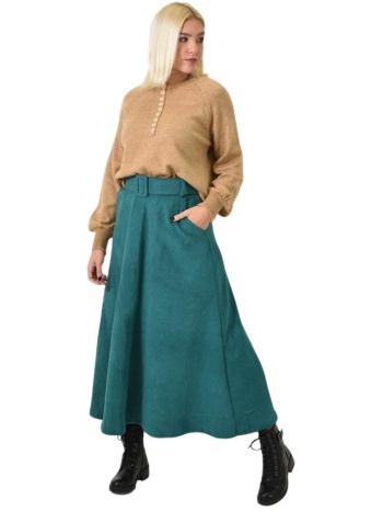 γυναικεία φούστα κοτλέ με ζώνη πετρόλ 26154