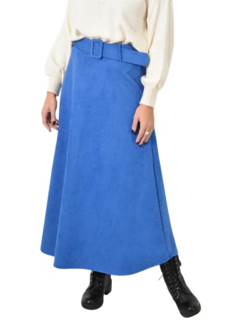 μίντι σουέτ φούστα με ζώνη μπλε ραφ 26155