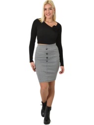 κοντή καρό φούστα με κουμπιά ανθρακί 26194