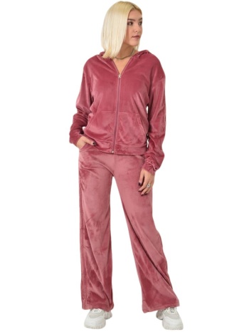 γυναικείο σετ βελουτέ φόρμα με τύπωμα αστέρι ροζ 26152