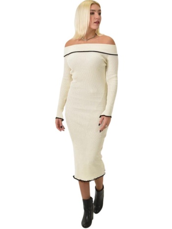 μίντι φόρεμα με γυμνούς ώμους εκρού 26178