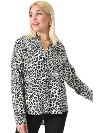 πουκάμισο ασύμμετρο με animal print μαύρο 26212