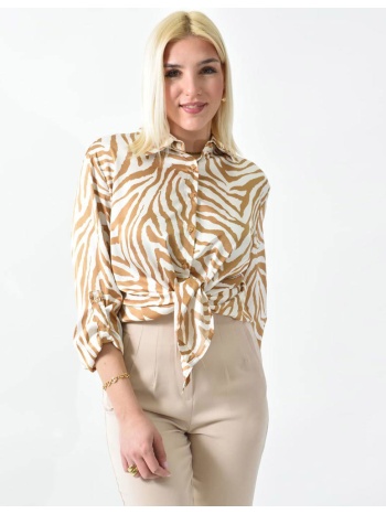 πουκάμισο ασύμμετρο με σχέδιο ζέβρα μπεζ 26221