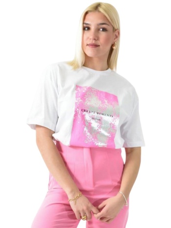 γυναικείο t-shirt με μεταλιζέ σχέδιο λευκό 26273