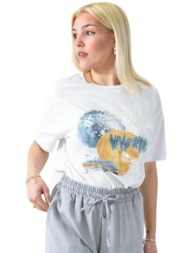 γυναικείο t-shirt με σχέδιο και στρας λευκό 26284