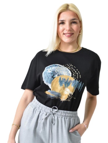 γυναικείο t-shirt με σχέδιο και στρας μαύρο 26285