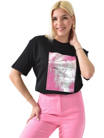 γυναικείο t-shirt με μεταλιζέ σχέδιο μαύρο 26272