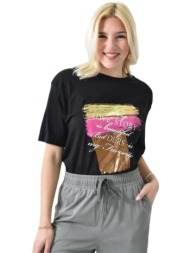 γυναικείο t-shirt με μεταλιζέ σχέδιο μαύρο 26430