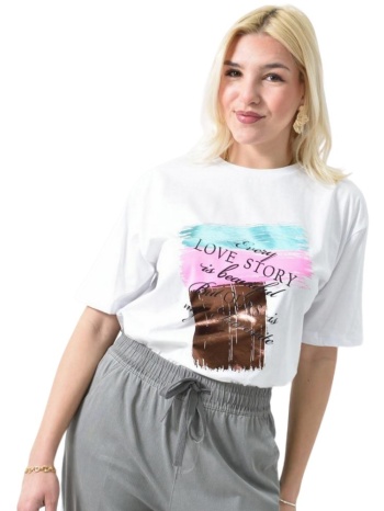 γυναικείο t-shirt με μεταλιζέ σχέδιο λευκό 26429