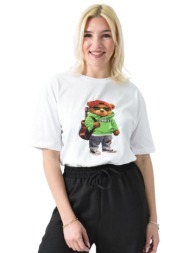 γυναικείο t-shirt με σχέδιο αρκούδι λευκό 26415