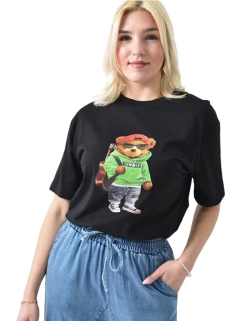 γυναικείο t-shirt με σχέδιο αρκούδι μαύρο 26416