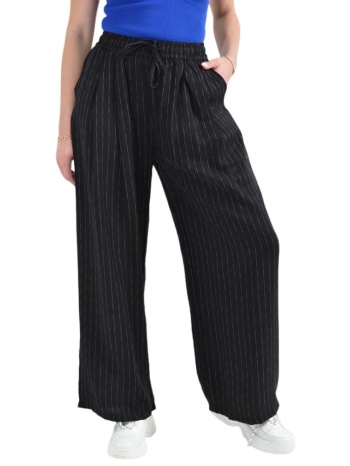 παντελόνι ψηλόμεσο ριγέ με δέσιμο μαύρο 26317