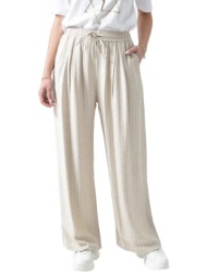 παντελόνι ψηλόμεσο ριγέ με δέσιμο μπεζ 26319