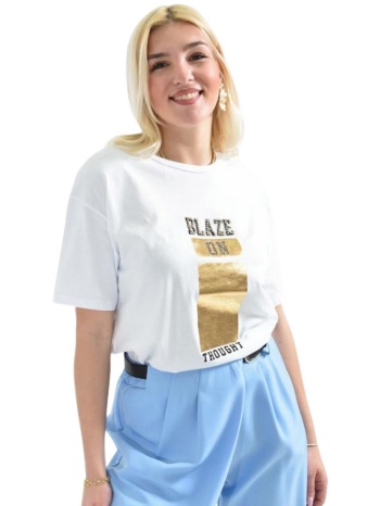 γυναικείο t-shirt με σχέδιο blaze με στρας & πέρλες λευκό