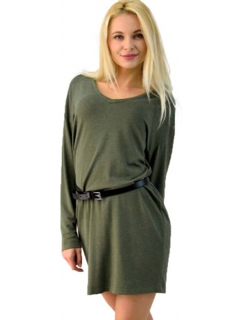 μακρυμάνικο πλεκτό φόρεμα χακί 1653