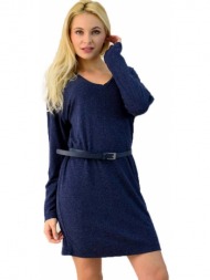 μακρυμάνικο πλεκτό φόρεμα μπλε 1654