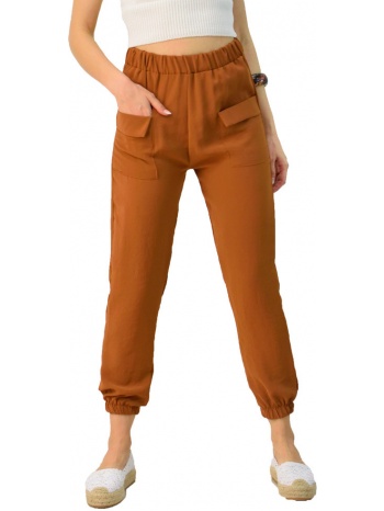 γυναικείο παντελόνι loose με λάστιχο καφέ 3073