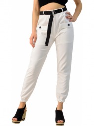γυναικείο παντελόνι με λάστιχο και ζώνη λευκό 3022