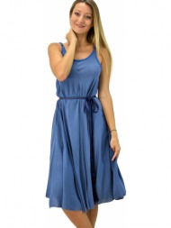 γυναικείο φόρεμα εβαζέ τύπου λινό μπλε 6723