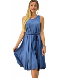 γυναικείο φόρεμα τύπου λινό με v λαιμόκοψη μπλε 6484