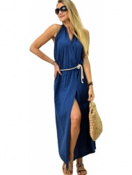 γυναικέιο φόρεμα με άνοιγμα μπλε 7364