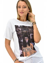 γυναικείο t-shirt oversized με τύπωμα λευκό 7346