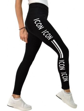 γυναικείο ελαστικό κολάν με στάμπα στο πλάι `icon` μαύρο