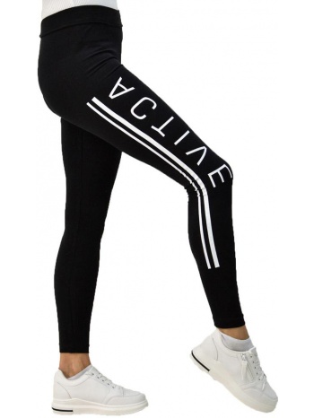 γυναικείο ελαστικό κολάν με στάμπα στο πλάι `active` μαύρο