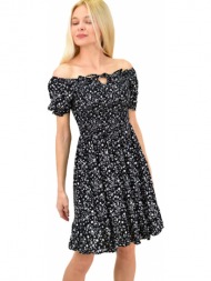 γυναικείο φόρεμα φλοράλ με τελείωμα βολάν μαύρο 13994