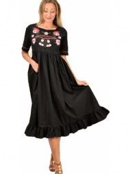 γυναικείο φόρεμα με κέντημα μαύρο 10714