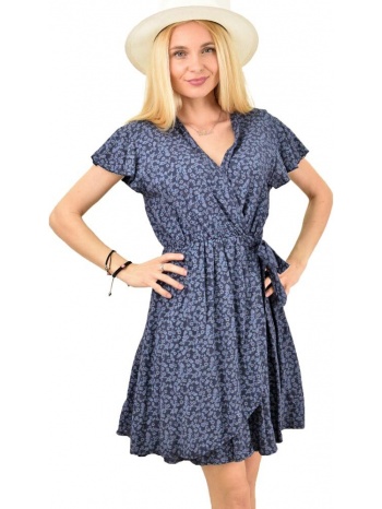 γυναικείο φλοράλ φόρεμα κρουαζέ που δένει στο πλάι μπλε