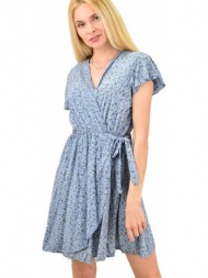 γυναικείο φλοράλ φόρεμα κρουαζέ που δένει στο πλάι μπλε 11396