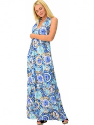 γυναικείο μακρύ φόρεμα με ανοιχτή πλάτη σε θαλασσί χρώματα γαλάζιο 4396