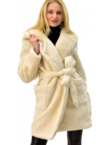 γυναικείο παλτό γούνα εκρού 5487