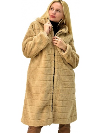 μακρύ γυναικείο παλτό γούνα μπεζ 5600