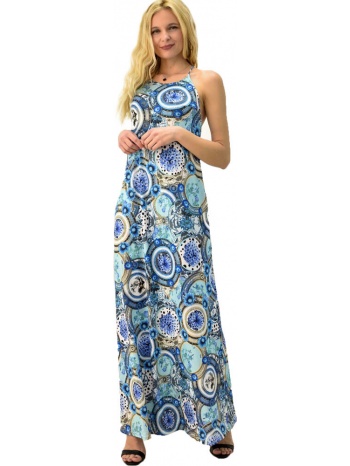 μακρύ φόρεμα με κορδόνι στην πλάτη γαλάζιο 6318