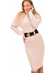 γυναικείο φόρεμα πλεκτό μίντι απαλό ροζ 9215