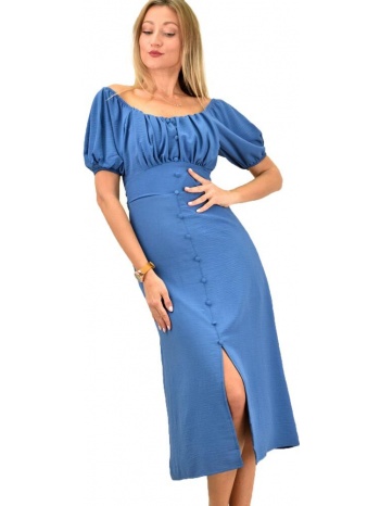 γυναικείο φόρεμα με διακοσμητικά κουμπιά μπλε 9890