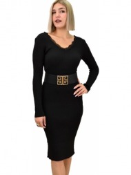 γυναικείο εφαρμοστό φόρεμα με δαντέλα μαύρο 13129