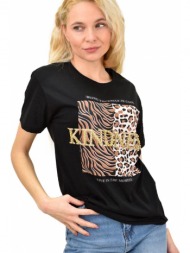γυναικείο t-shirt με τύπωμα και στρας kindness μαύρο 13742