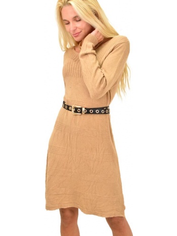 γυναικείο πλεκτό midi φόρεμα με σχέδιο μπεζ 12858