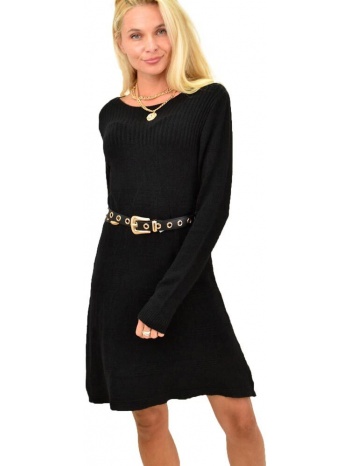 γυναικείο πλεκτό midi φόρεμα με σχέδιο μαύρο 12859
